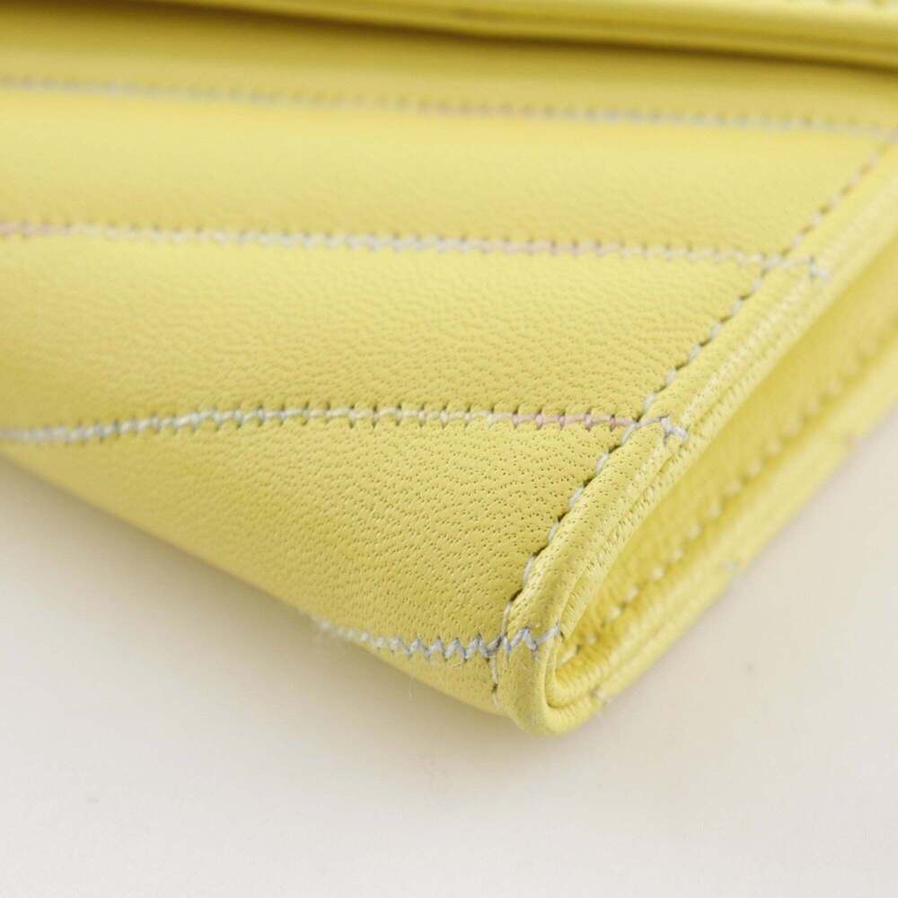 CHANEL Authentic Yellow Lambskin Leather Logo Wallet - Picture 5 of 16